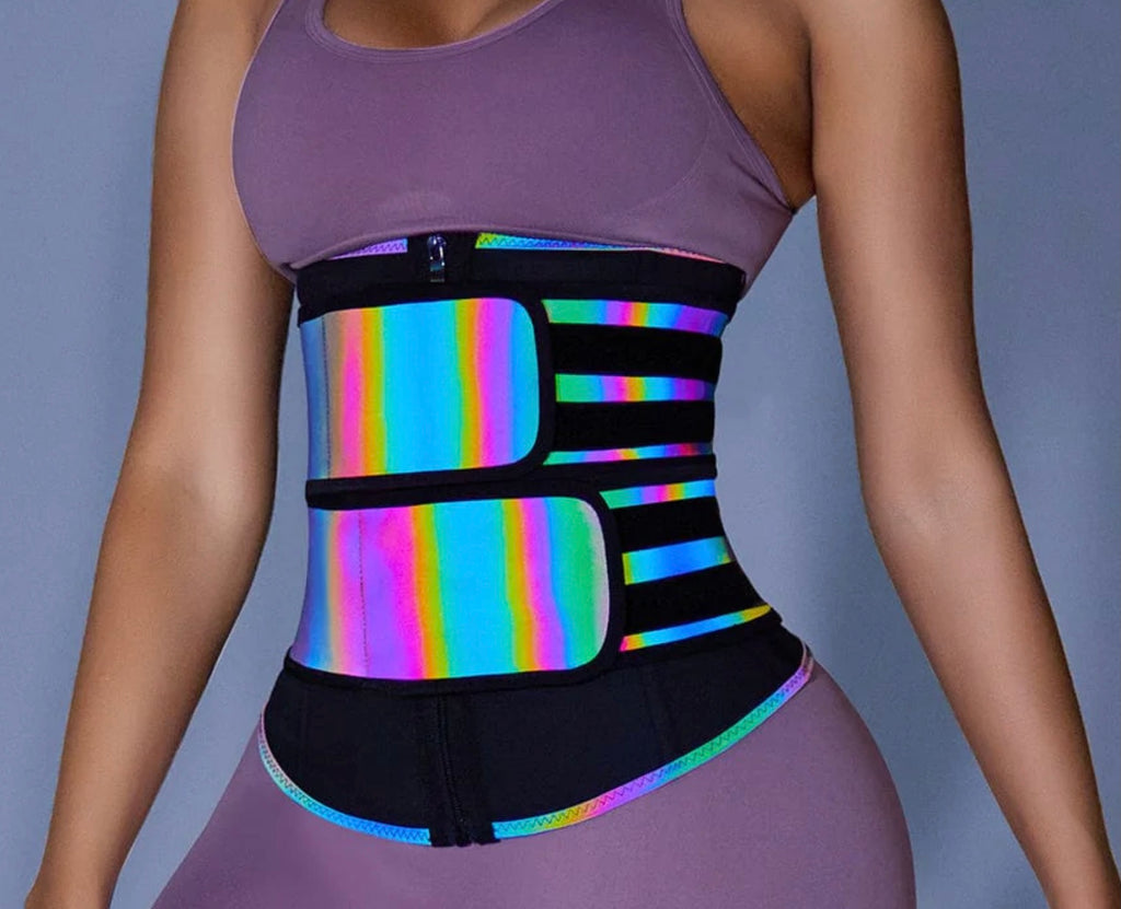 Rainbow reflective latex waist trainer
